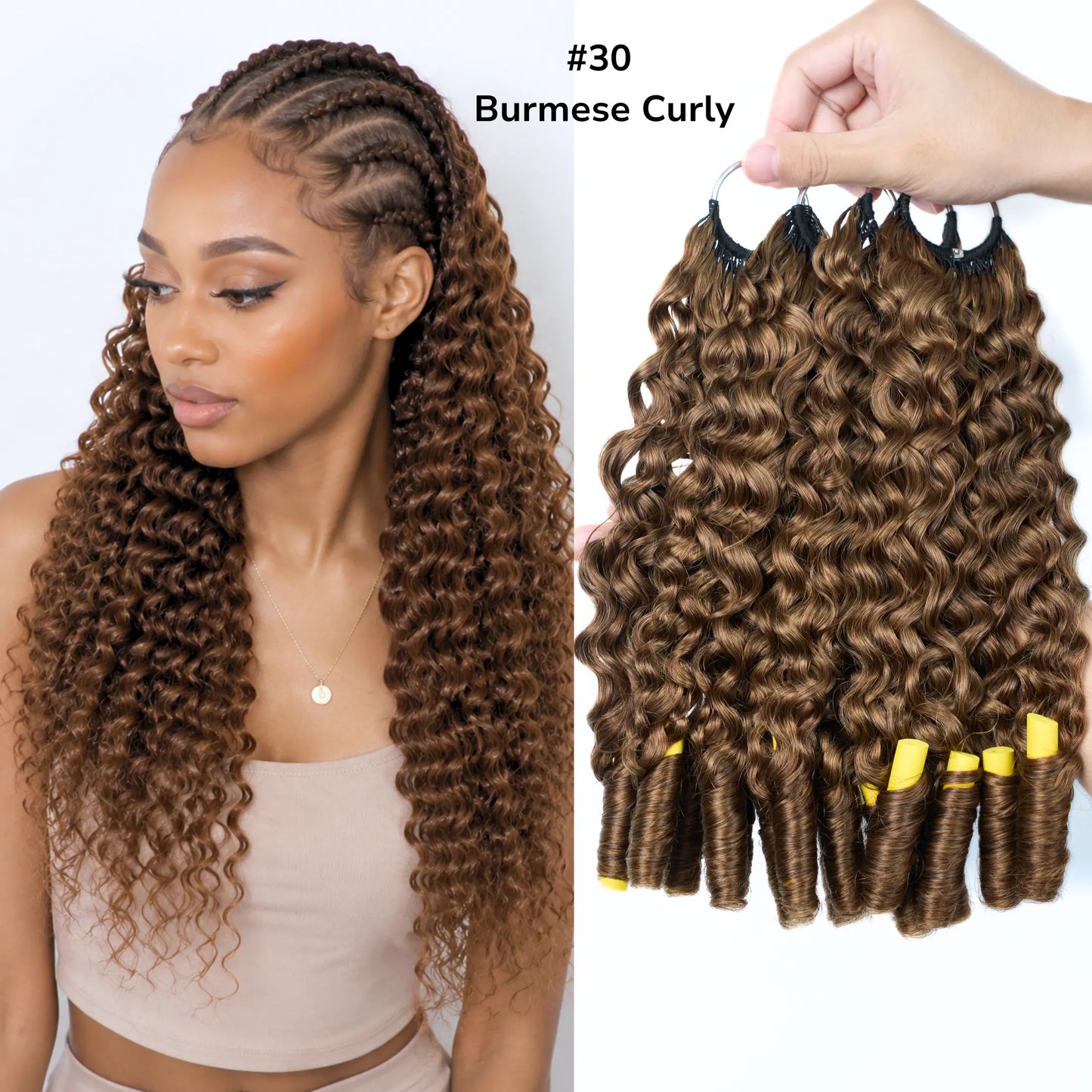 Ashine Deep Wave Burmese Curly Feather Crochet Human Hair Extensions with Miracle Invisible Knots - Pre-Separated Boho Braids for Protective Styling
