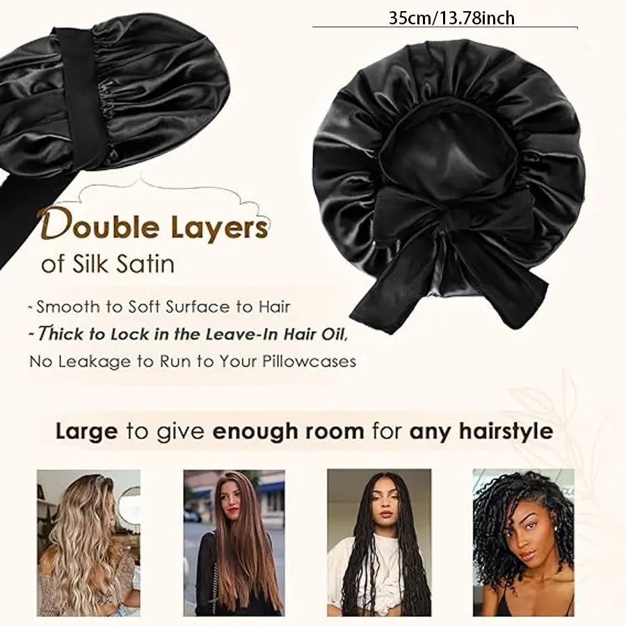 Double-Layer Satin Bonnet for Hair Care, Adjustable Breathable Night Cap, Heatless Styling Tool for Women