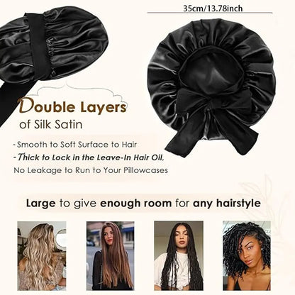 Double-Layer Satin Bonnet for Hair Care, Adjustable Breathable Night Cap, Heatless Styling Tool for Women