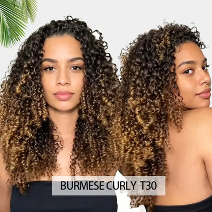 Elnbeauty Burmese Curly Crochet Hair Extensions - T30# T350# Pre-Separated, 50G/Pack, Ideal for Boho Braids and Protective Hairstyles for Black Women, Multiple Curly & Wave Textures, Recommended 4-5 Packs for Full Head