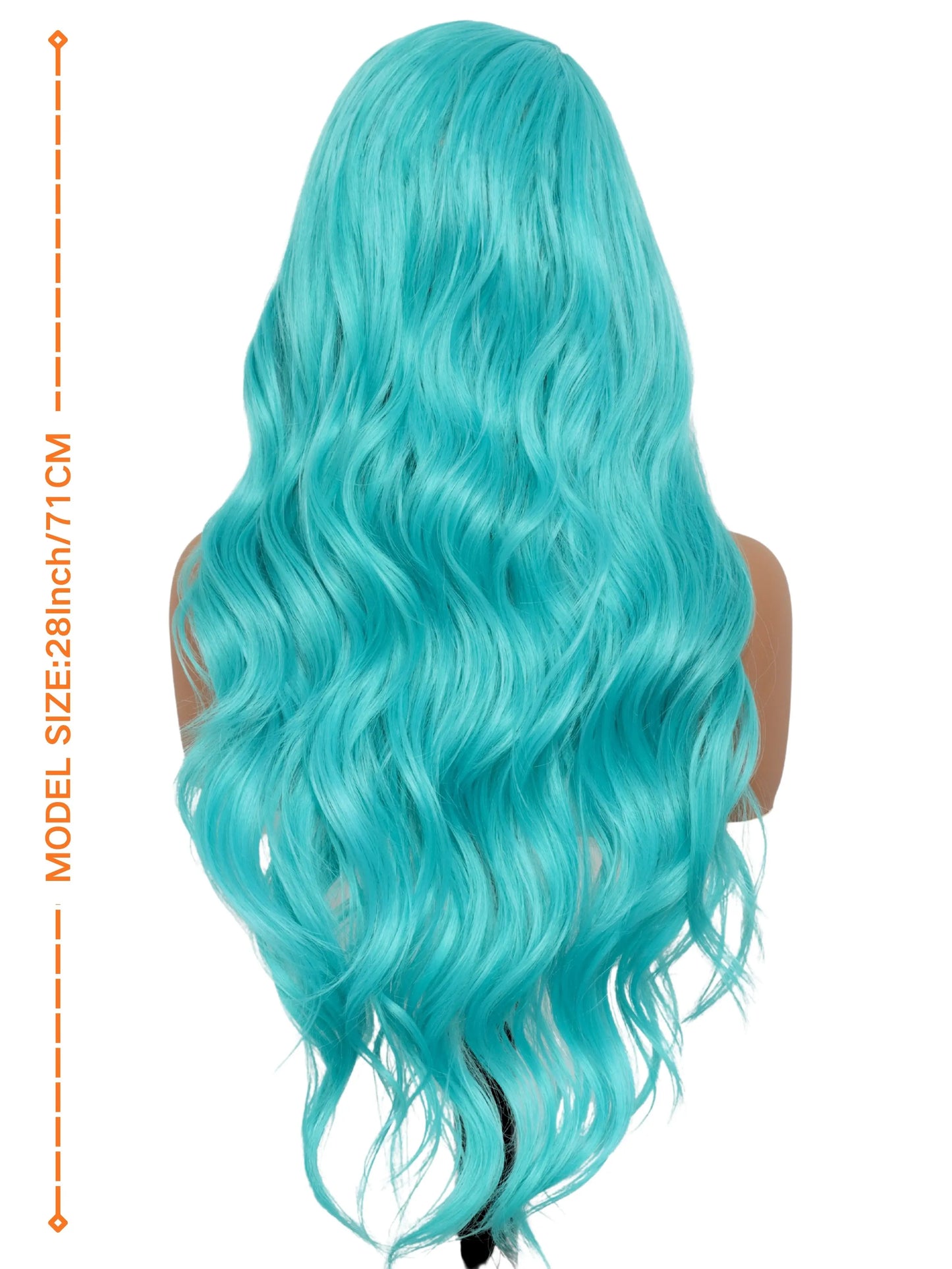 Mint Blue 28-Inch Body Wave Lace Front Wig with Pre-Plucked Natural Hairline, Heat-Resistant Synthetic Fiber for Women - Ideal for Parties, New Year, and Cosplay