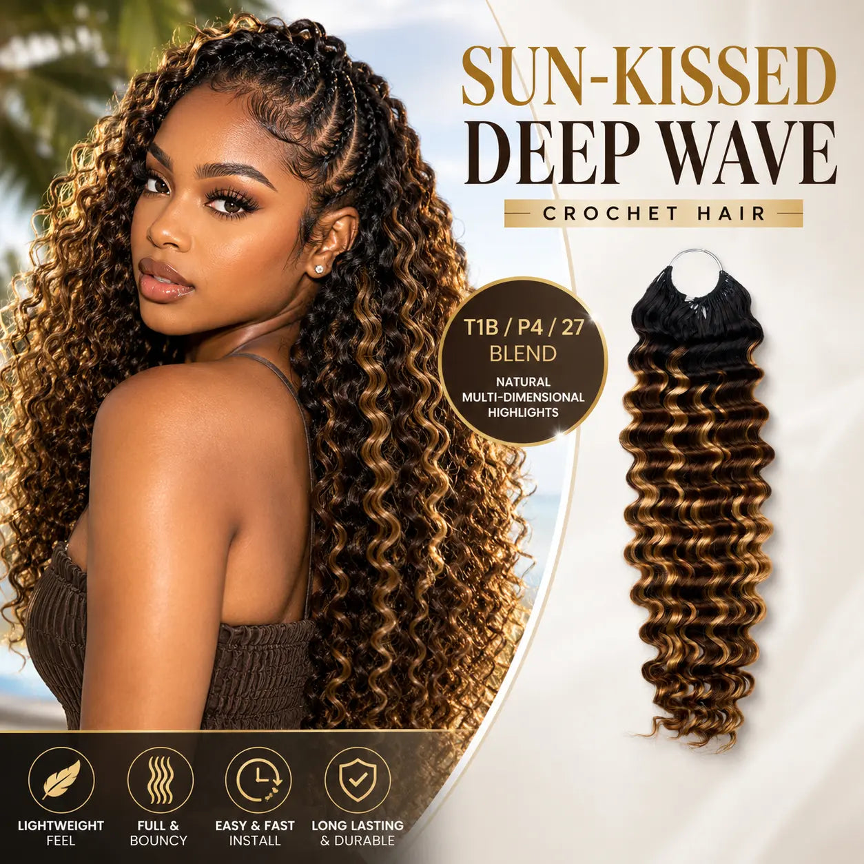 Ashine Deep Wave Burmese Curly Feather Crochet Human Hair Extensions with Miracle Invisible Knots - Pre-Separated Boho Braids for Protective Styling