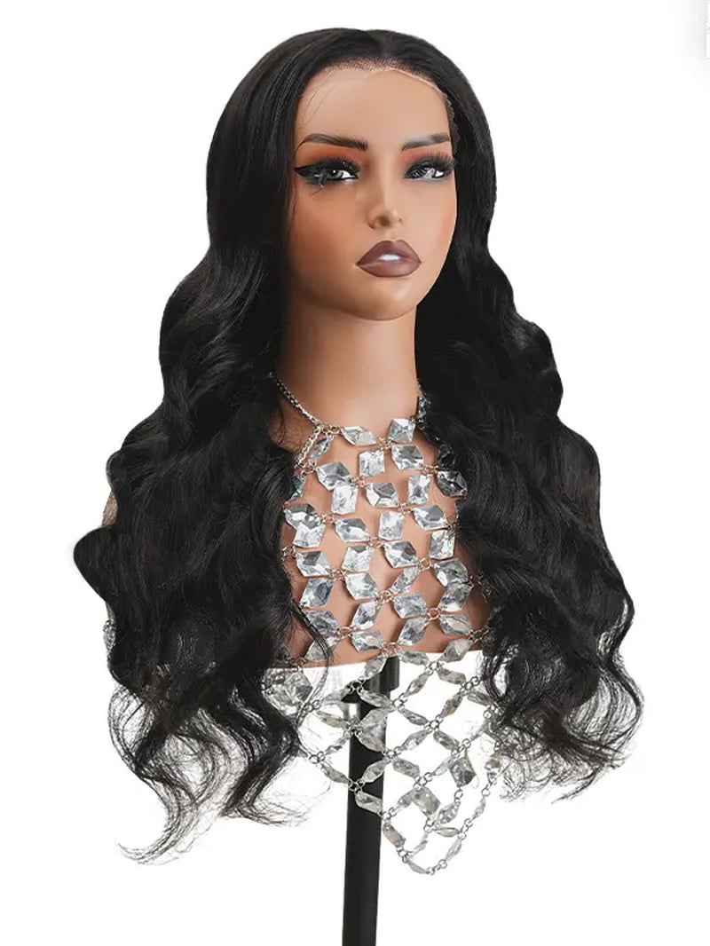 Pobokix 7X6 Body Wave HD Transparent Lace Frontal Wig - Brazilian Pre-Plucked Glueless Human Hair Wig for Women, 200% Density with Natural Hairline