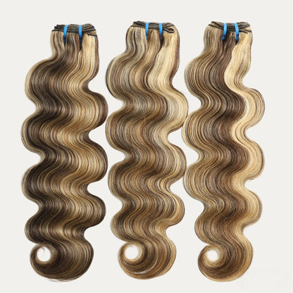 LUCKSTAR Summer Vibes 4/27/613 Body Wave Human Hair Bundles - Ombre Brown Honey Blonde Weave Extensions for Sew-In and Quick Weave, 100% Human Hair