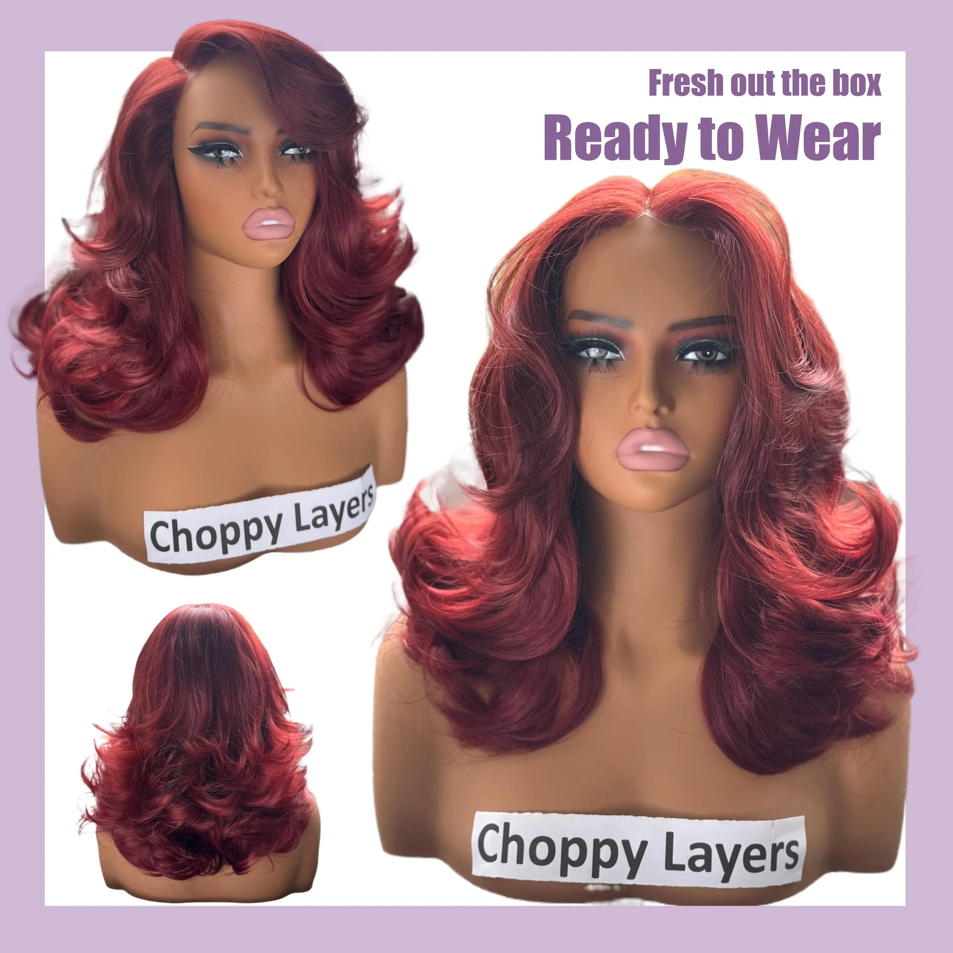 Detroit Layers 18-Inch Heat-Resistant Synthetic Wig - 200% Density Butterfly Cut T-Part Lace in Red, Blonde, Gray, and Brown with Loose Waves for Beginners