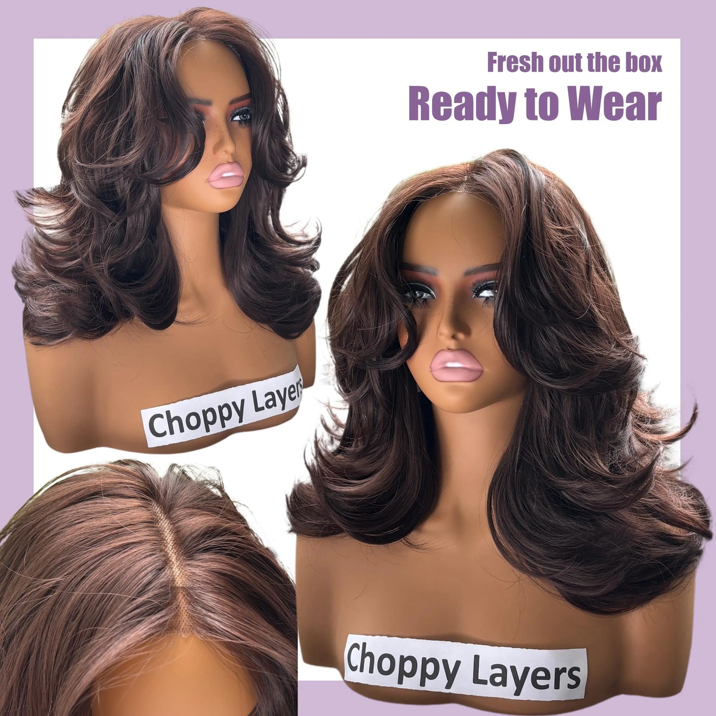Detroit Layers 18-Inch Heat-Resistant Synthetic Wig - 200% Density Butterfly Cut T-Part Lace in Red, Blonde, Gray, and Brown with Loose Waves for Beginners