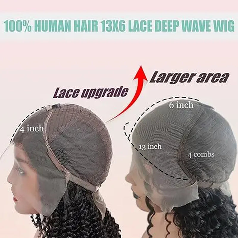 Imani 32 Inch 13X6 Deep Wave Lace Frontal Human Hair Wig - Pre-Plucked, 200% Density Deep Curly Wig for Everyday Use - Affordable Quality