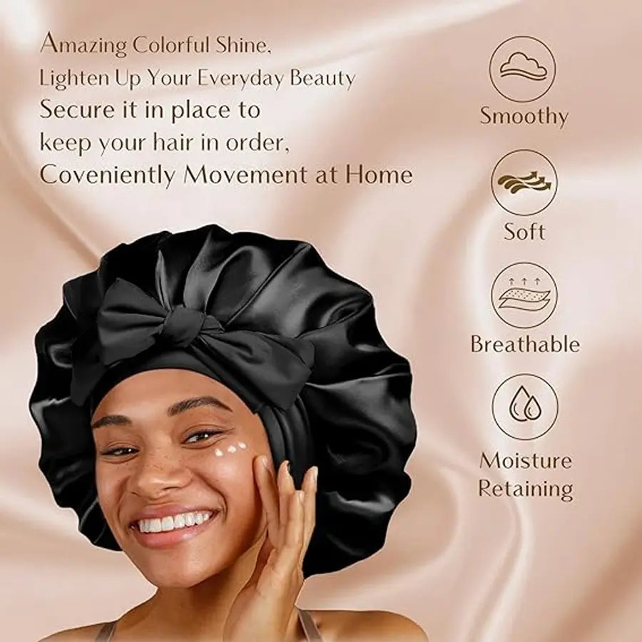 Double-Layer Satin Bonnet for Hair Care, Adjustable Breathable Night Cap, Heatless Styling Tool for Women