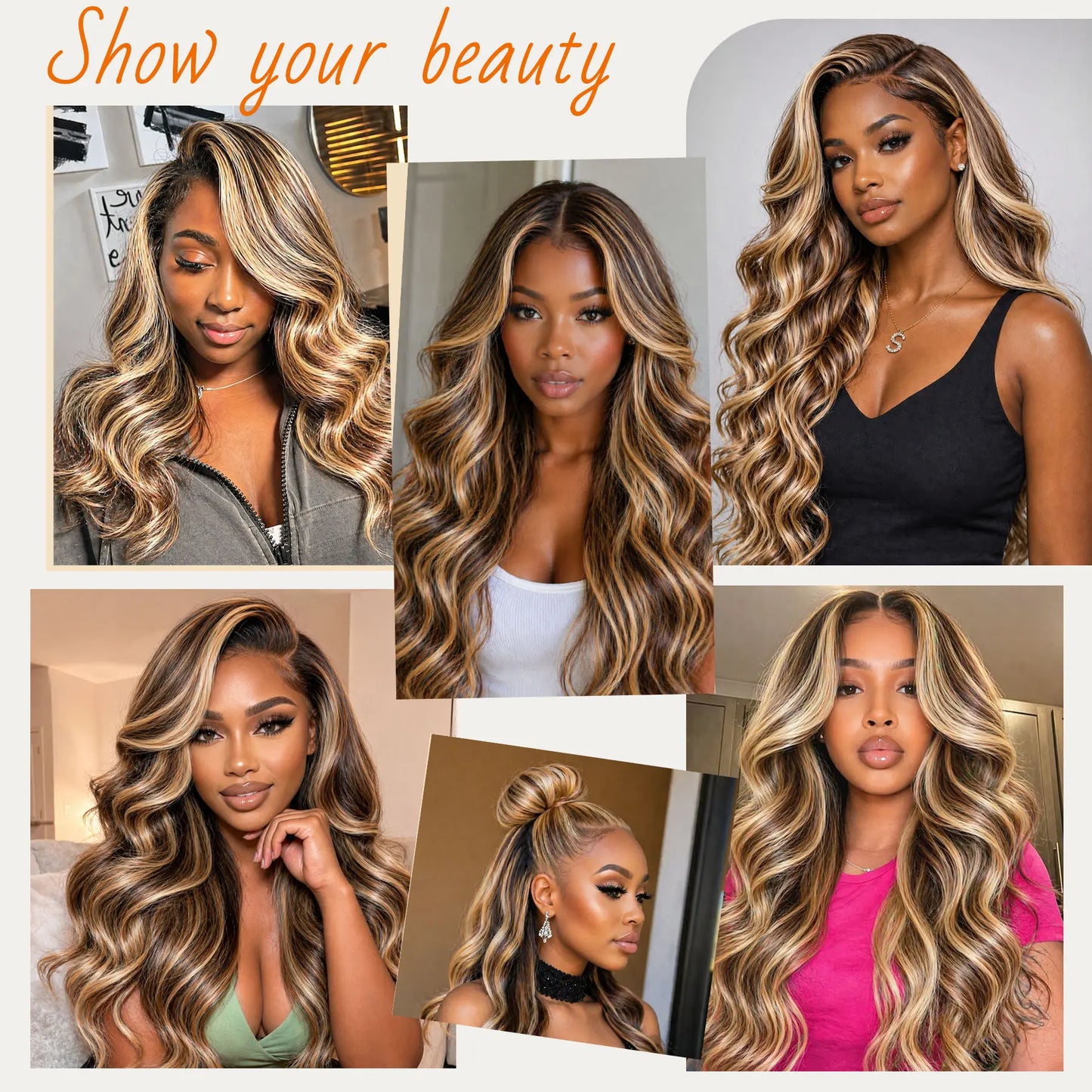 LUCKSTAR Summer Vibes 4/27/613 Body Wave Human Hair Bundles - Ombre Brown Honey Blonde Weave Extensions for Sew-In and Quick Weave, 100% Human Hair