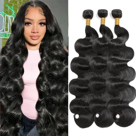 Yonova Unprocessed Brazilian Body Wave Human Hair Weave Bundles - Sew-In/Quick Natural Wave Extensions (1/3/4 PCS Virgin Natural Color) for Special Occasions and Everyday Wear