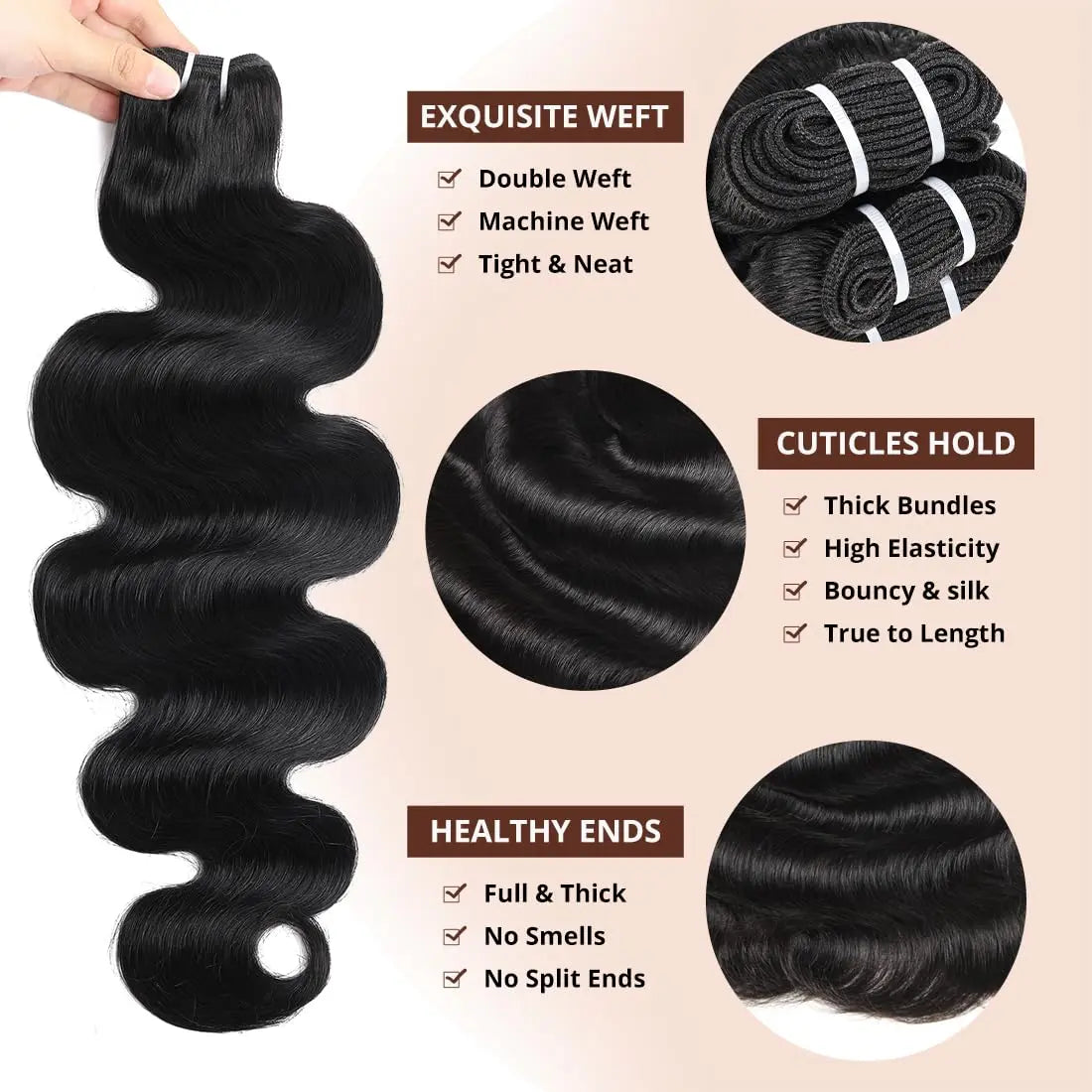 Yonova Unprocessed Brazilian Body Wave Human Hair Weave Bundles - Sew-In/Quick Natural Wave Extensions (1/3/4 PCS Virgin Natural Color) for Special Occasions and Everyday Wear