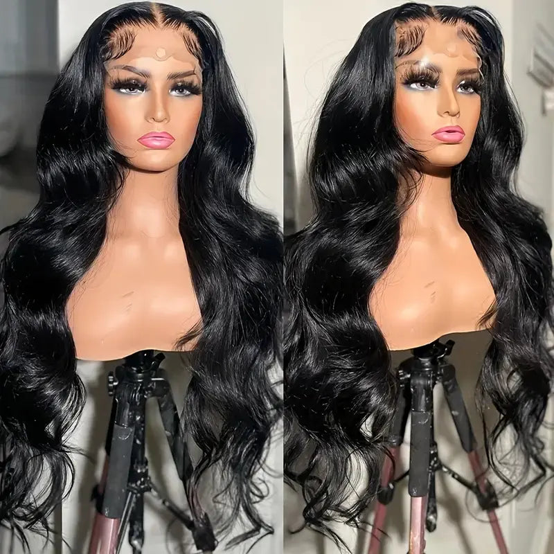 Pobokix 7X6 Body Wave HD Transparent Lace Frontal Wig - Brazilian Pre-Plucked Glueless Human Hair Wig for Women, 200% Density with Natural Hairline