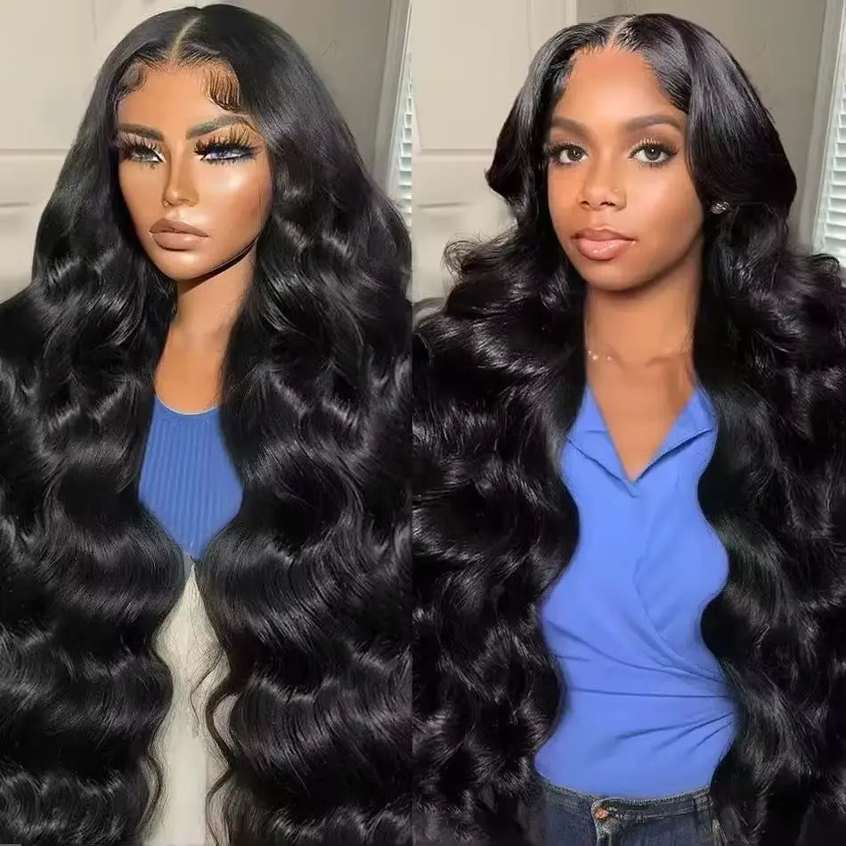 Pobokix 7X6 Body Wave HD Transparent Lace Frontal Wig - Brazilian Pre-Plucked Glueless Human Hair Wig for Women, 200% Density with Natural Hairline