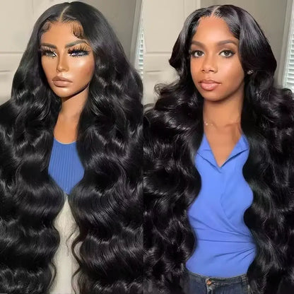 Pobokix 7X6 Body Wave HD Transparent Lace Frontal Wig - Brazilian Pre-Plucked Glueless Human Hair Wig for Women, 200% Density with Natural Hairline