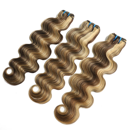 LUCKSTAR Summer Vibes 4/27/613 Body Wave Human Hair Bundles - Ombre Brown Honey Blonde Weave Extensions for Sew-In and Quick Weave, 100% Human Hair
