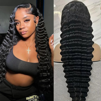 Imani 32 Inch 13X6 Deep Wave Lace Frontal Human Hair Wig - Pre-Plucked, 200% Density Deep Curly Wig for Everyday Use - Affordable Quality