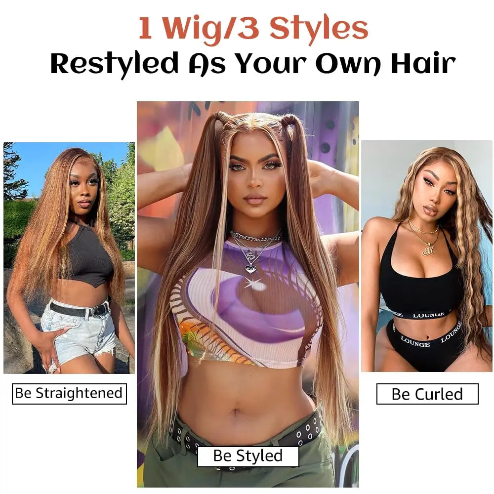 30-Inch Highlight Ombre Lace Front Wig – Human Hair 13X6 Straight/Body Wave/Deep Wave in 4/27 Honey Blonde with HD Lace Frontal, Glueless, Pre-Plucked with Baby Hair - Only $109