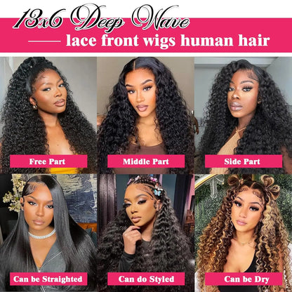 Imani 32 Inch 13X6 Deep Wave Lace Frontal Human Hair Wig - Pre-Plucked, 200% Density Deep Curly Wig for Everyday Use - Affordable Quality