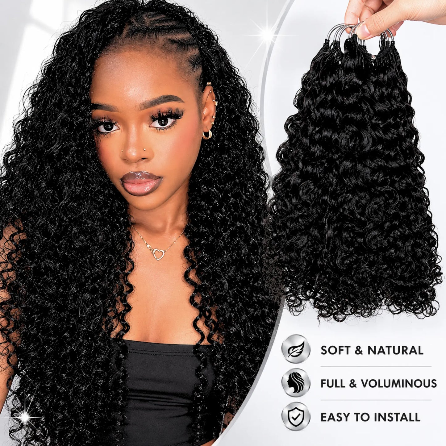 Ashine Deep Wave Burmese Curly Feather Crochet Human Hair Extensions with Miracle Invisible Knots - Pre-Separated Boho Braids for Protective Styling