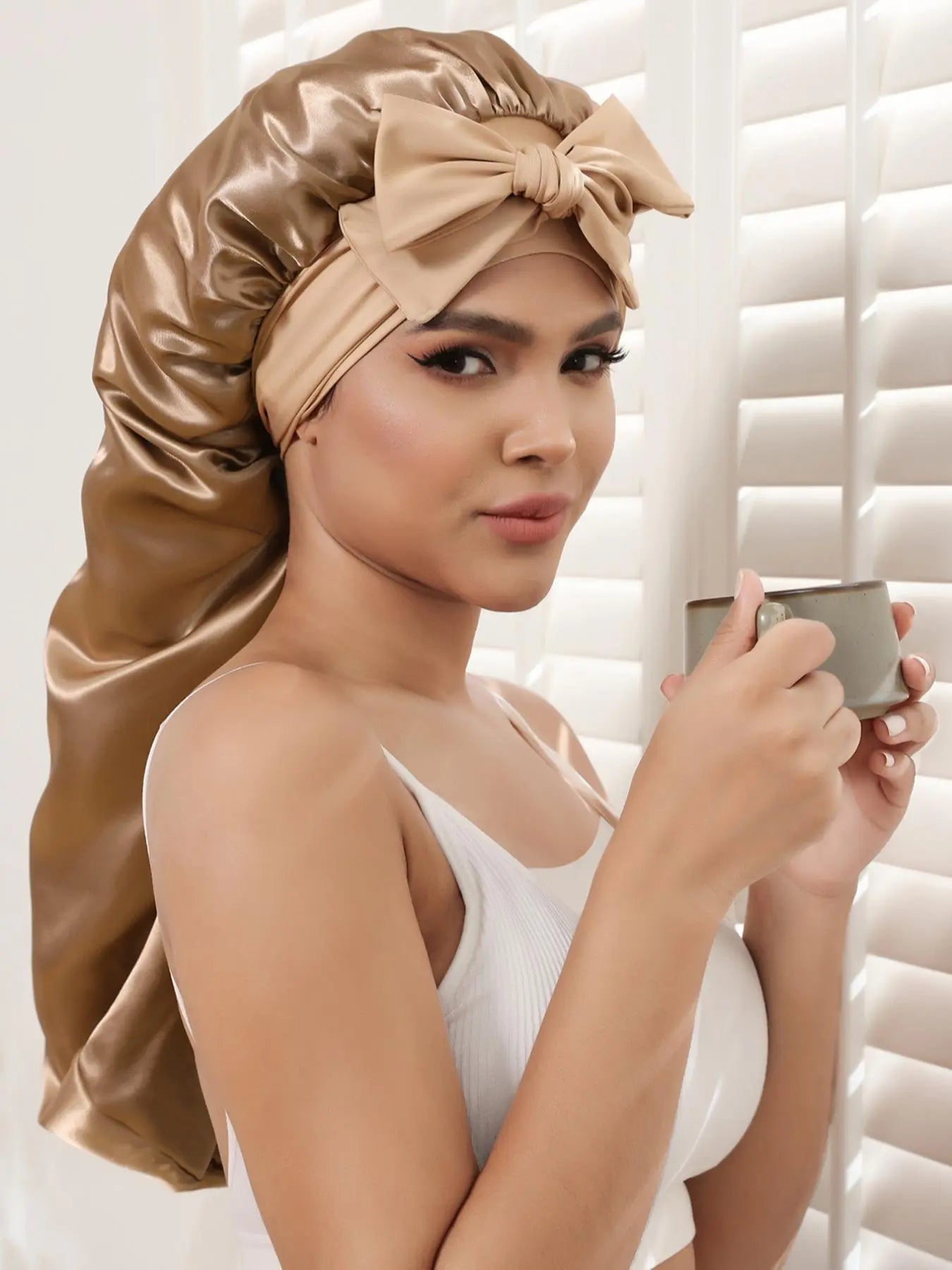 Women's Solid Color Night Cap with Elastic Band for Hair Care and Daily Use