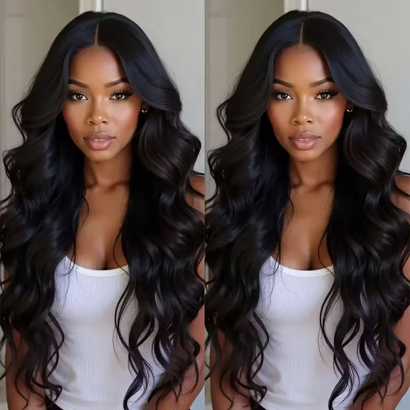 Pobokix 7X6 Body Wave HD Transparent Lace Frontal Wig - Brazilian Pre-Plucked Glueless Human Hair Wig for Women, 200% Density with Natural Hairline