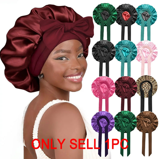 Double-Layer Satin Bonnet for Hair Care, Adjustable Breathable Night Cap, Heatless Styling Tool for Women