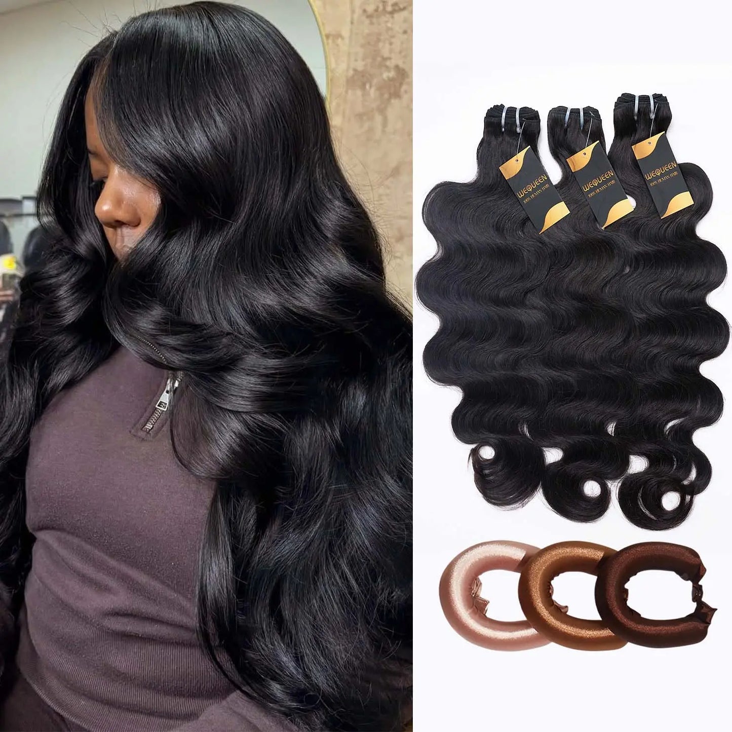 Wequeen 10-Minute Ready Hairstyle Body Wave Bundles with Complimentary Flexi Rods | Effortless Beach Waves, Blowout, and Layered Cut Styles | 10A Virgin Human Hair for Heatless Overnight Curls and Versatile Styling Options