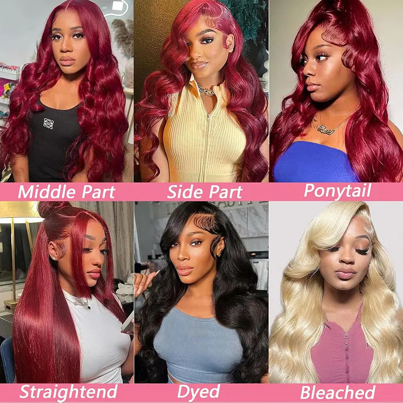 30-Inch Zlzlblbl 13X6 Burgundy Lace Front Wig - Human Hair Body Wave HD Lace, Pre-Plucked with Baby Hair, 200% Density, Glueless Design