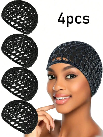 Women's 4-Piece Hair Net Set: Versatile Sleeping Cap, Wig & Bun Protector, and Mesh Wrap Snood for Ballet, Cooking, and Daily Use