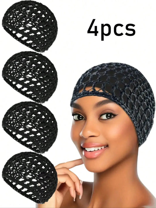 Women's 4-Piece Hair Net Set: Versatile Sleeping Cap, Wig & Bun Protector, and Mesh Wrap Snood for Ballet, Cooking, and Daily Use