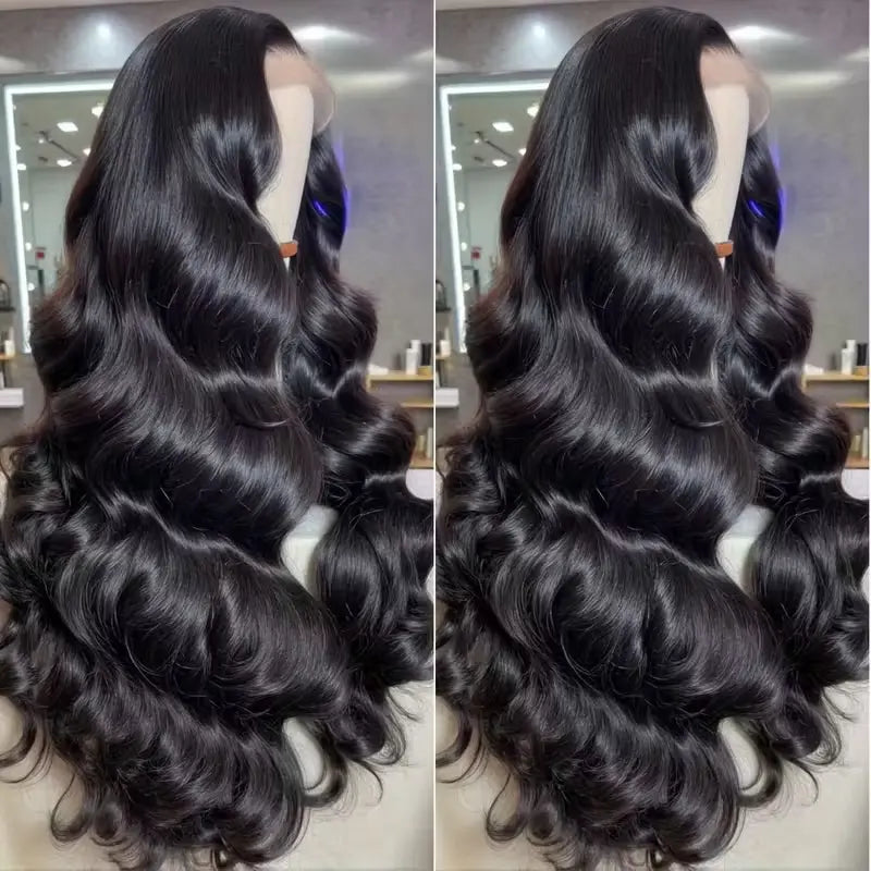 Pobokix 7X6 Body Wave HD Transparent Lace Frontal Wig - Brazilian Pre-Plucked Glueless Human Hair Wig for Women, 200% Density with Natural Hairline