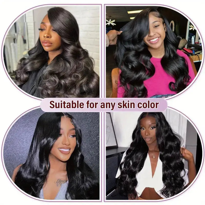 Pobokix 7X6 Body Wave HD Transparent Lace Frontal Wig - Brazilian Pre-Plucked Glueless Human Hair Wig for Women, 200% Density with Natural Hairline