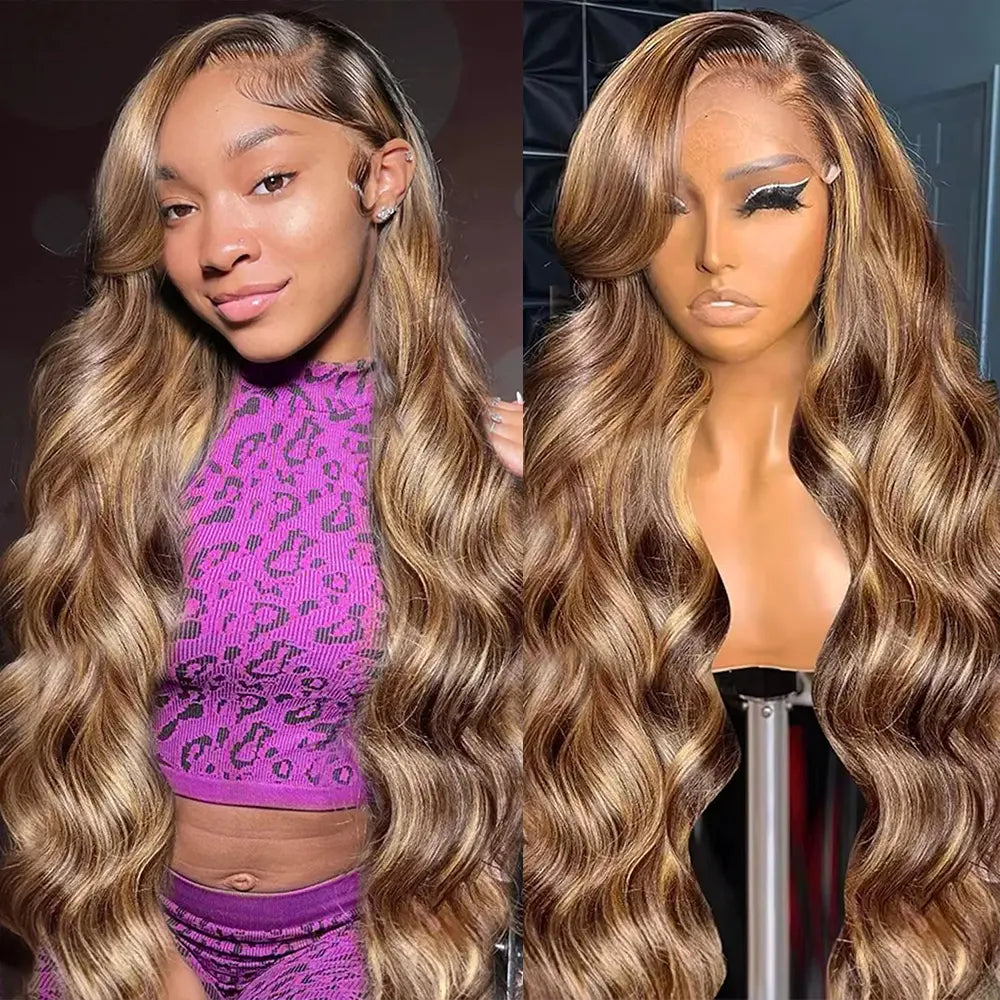 30-Inch Highlight Ombre Lace Front Wig – Human Hair 13X6 Straight/Body Wave/Deep Wave in 4/27 Honey Blonde with HD Lace Frontal, Glueless, Pre-Plucked with Baby Hair - Only $109