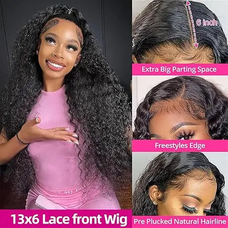 Imani 32 Inch 13X6 Deep Wave Lace Frontal Human Hair Wig - Pre-Plucked, 200% Density Deep Curly Wig for Everyday Use - Affordable Quality