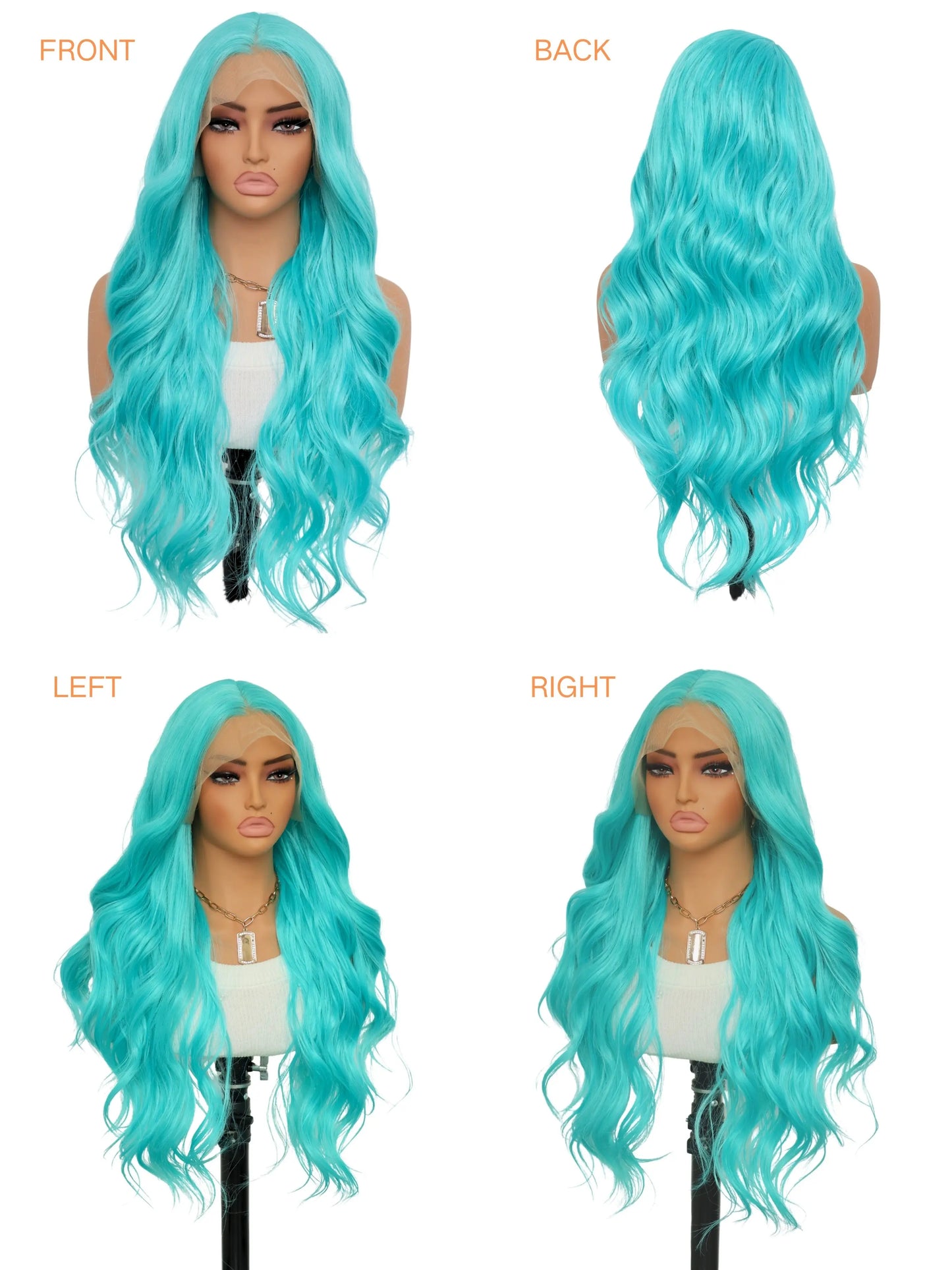Mint Blue 28-Inch Body Wave Lace Front Wig with Pre-Plucked Natural Hairline, Heat-Resistant Synthetic Fiber for Women - Ideal for Parties, New Year, and Cosplay