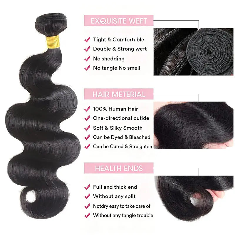 Yonova Unprocessed Brazilian Body Wave Human Hair Weave Bundles - Sew-In/Quick Natural Wave Extensions (1/3/4 PCS Virgin Natural Color) for Special Occasions and Everyday Wear