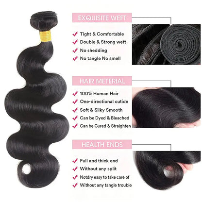 Yonova Unprocessed Brazilian Body Wave Human Hair Weave Bundles - Sew-In/Quick Natural Wave Extensions (1/3/4 PCS Virgin Natural Color) for Special Occasions and Everyday Wear