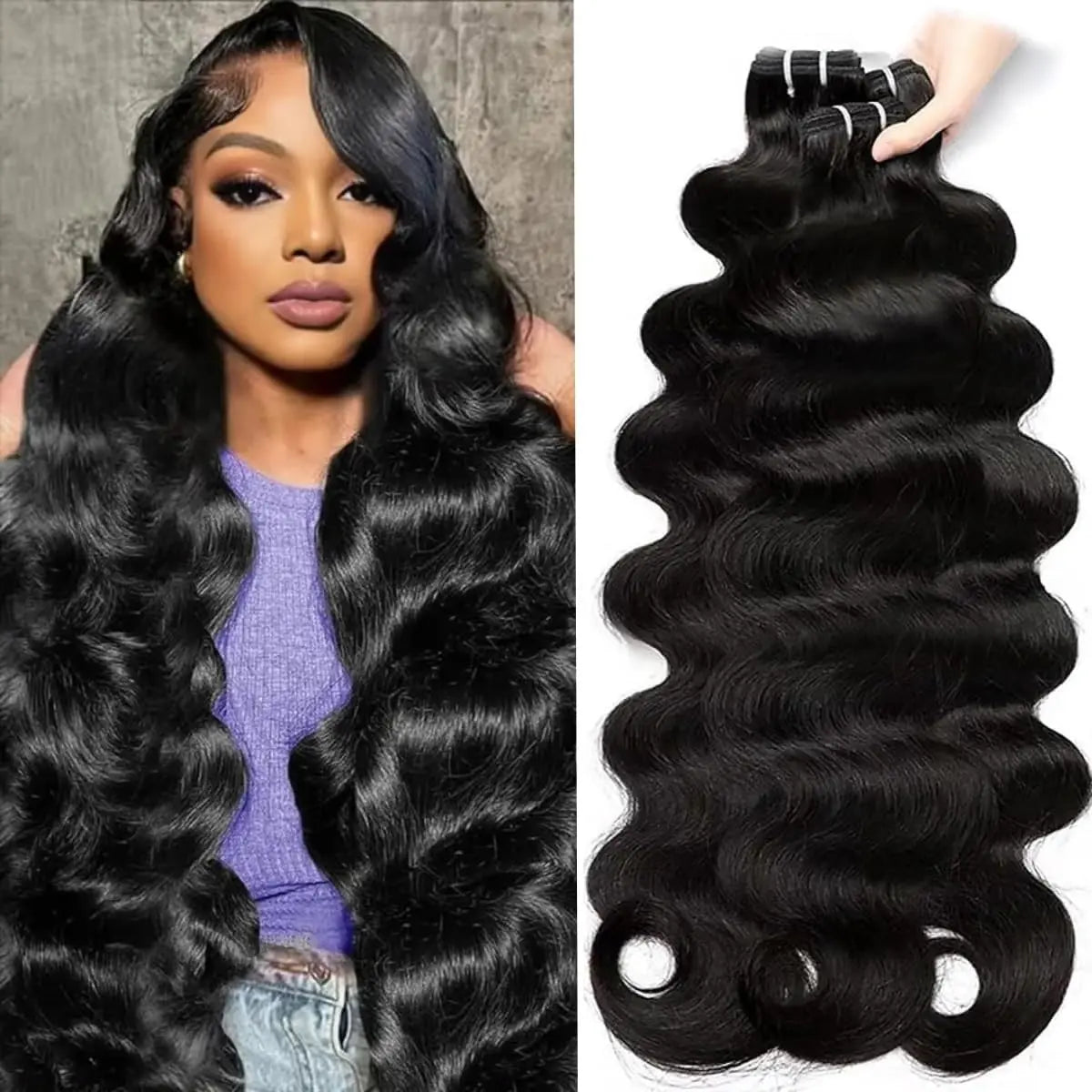 Yonova Unprocessed Brazilian Body Wave Human Hair Weave Bundles - Sew-In/Quick Natural Wave Extensions (1/3/4 PCS Virgin Natural Color) for Special Occasions and Everyday Wear