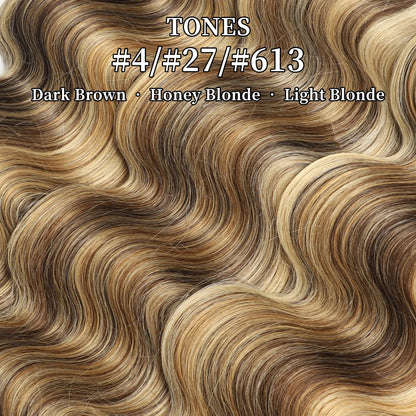 LUCKSTAR Summer Vibes 4/27/613 Body Wave Human Hair Bundles - Ombre Brown Honey Blonde Weave Extensions for Sew-In and Quick Weave, 100% Human Hair