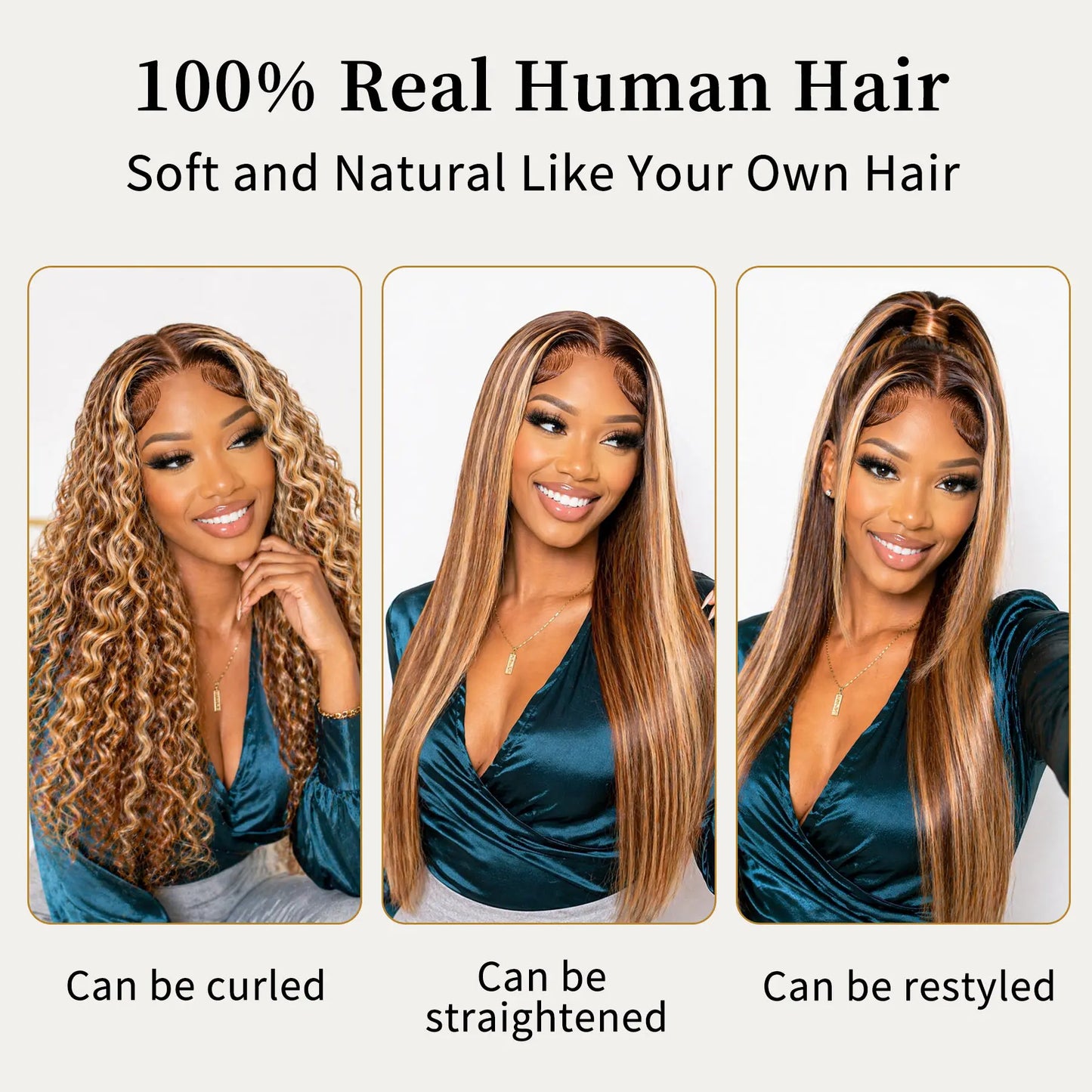 LUCKSTAR Summer Vibes 4/27/613 Body Wave Human Hair Bundles - Ombre Brown Honey Blonde Weave Extensions for Sew-In and Quick Weave, 100% Human Hair