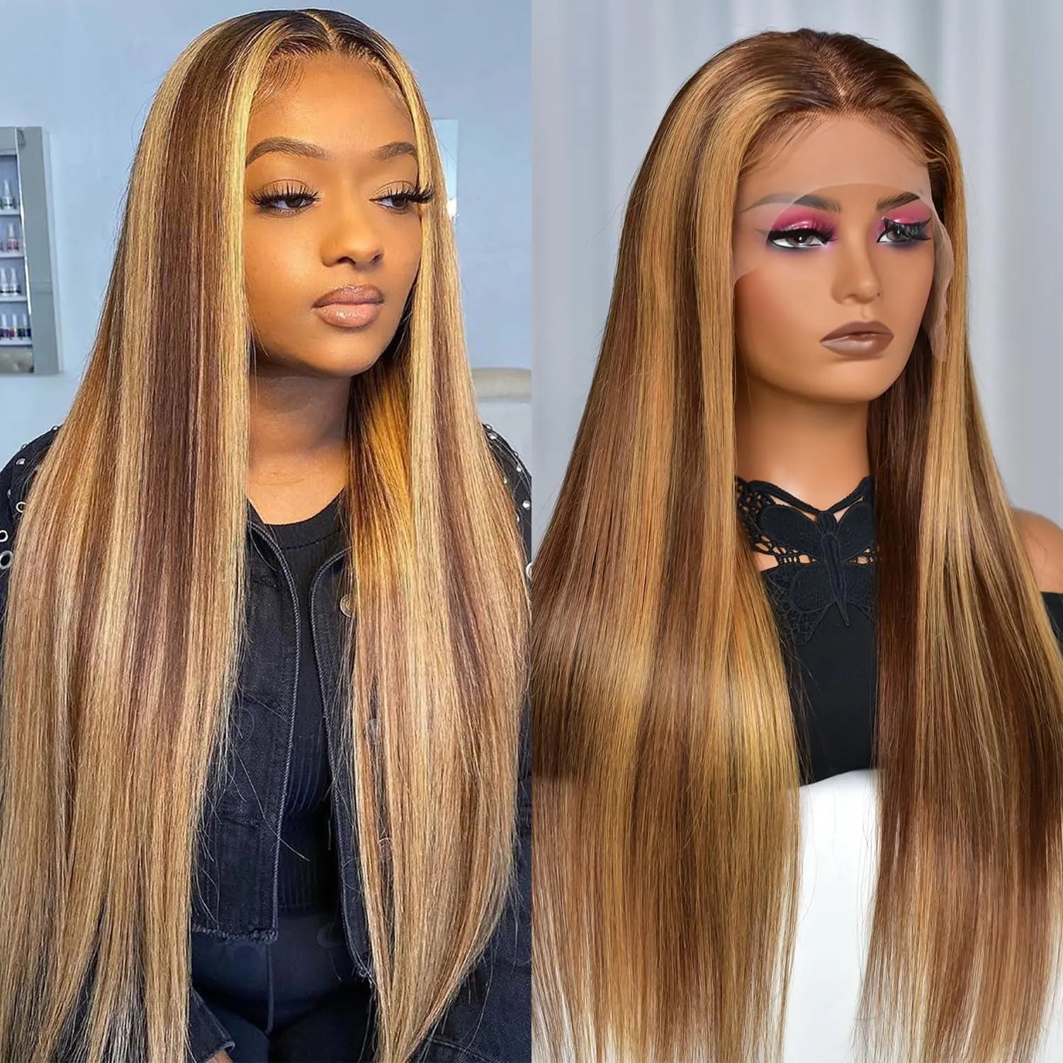 30-Inch Highlight Ombre Lace Front Wig – Human Hair 13X6 Straight/Body Wave/Deep Wave in 4/27 Honey Blonde with HD Lace Frontal, Glueless, Pre-Plucked with Baby Hair - Only $109