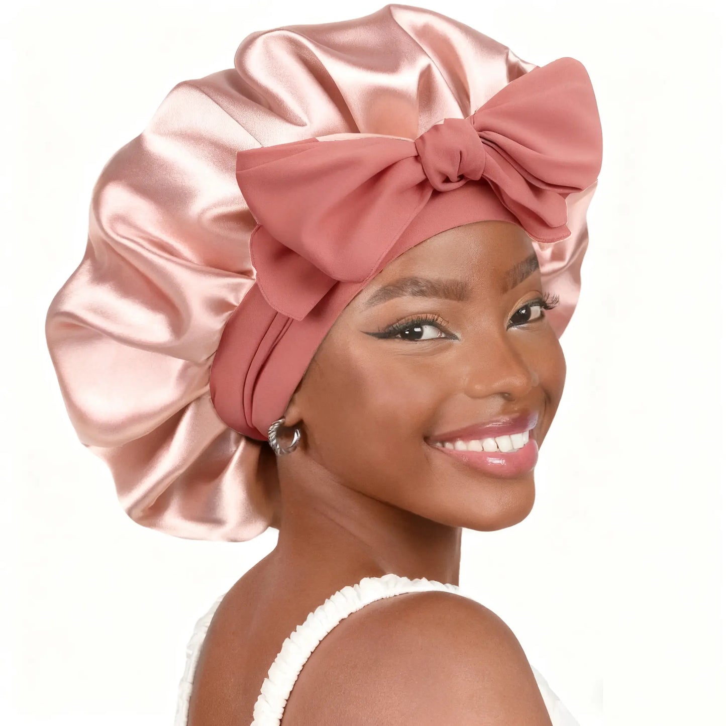 Double-Layer Satin Bonnet for Hair Care, Adjustable Breathable Night Cap, Heatless Styling Tool for Women