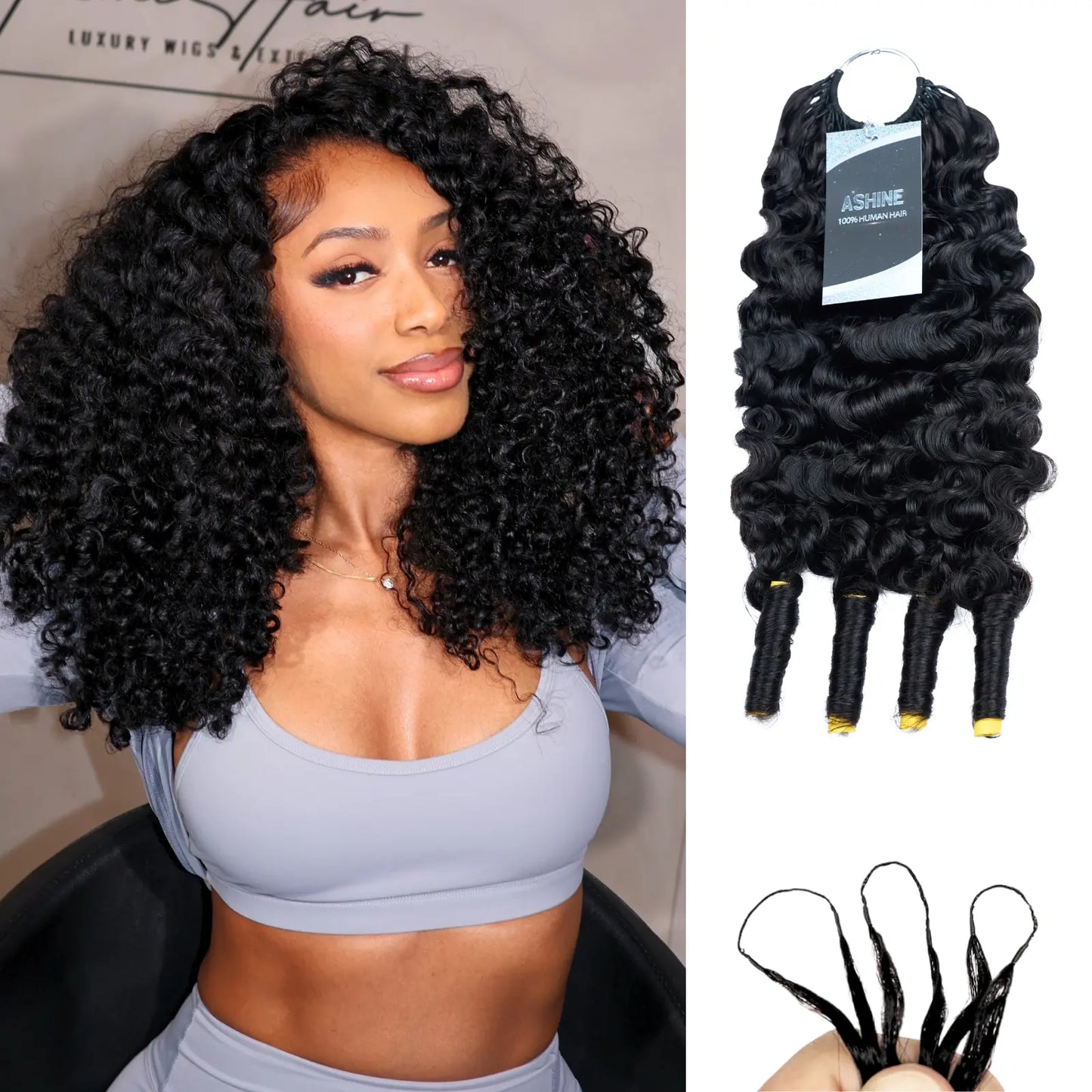 Ashine Deep Wave Burmese Curly Feather Crochet Human Hair Extensions with Miracle Invisible Knots - Pre-Separated Boho Braids for Protective Styling