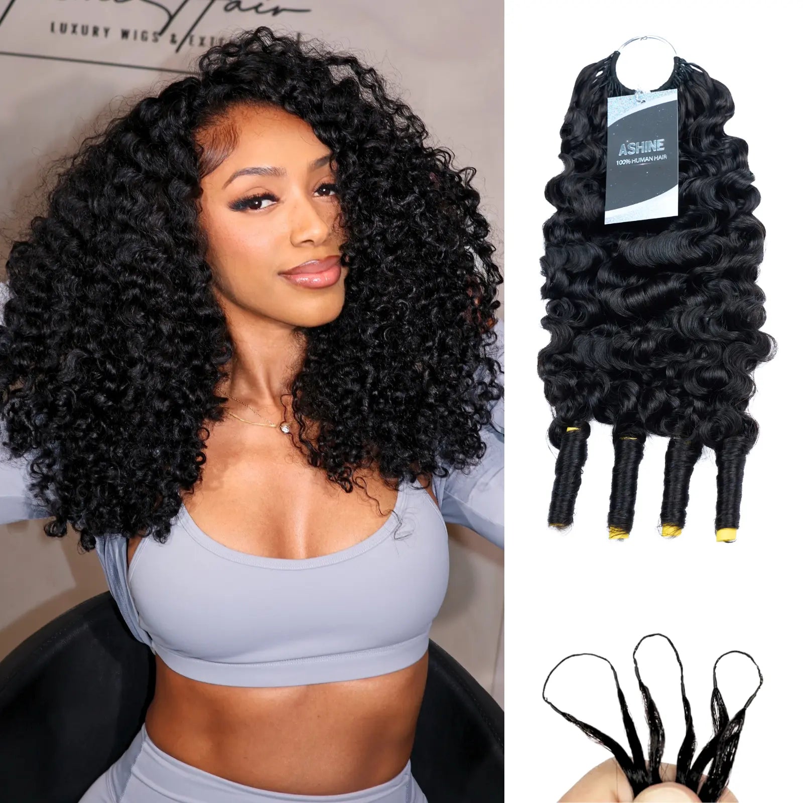 Ashine Deep Wave Burmese Curly Feather Crochet Human Hair Extensions with Miracle Invisible Knots - Pre-Separated Boho Braids for Protective Styling