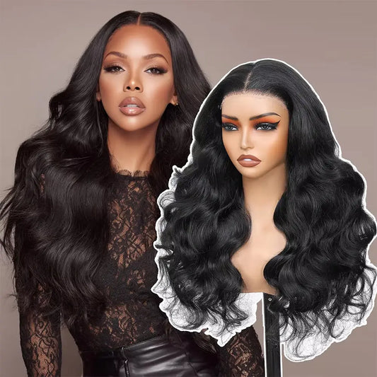 Pobokix 7X6 Body Wave HD Transparent Lace Frontal Wig - Brazilian Pre-Plucked Glueless Human Hair Wig for Women, 200% Density with Natural Hairline