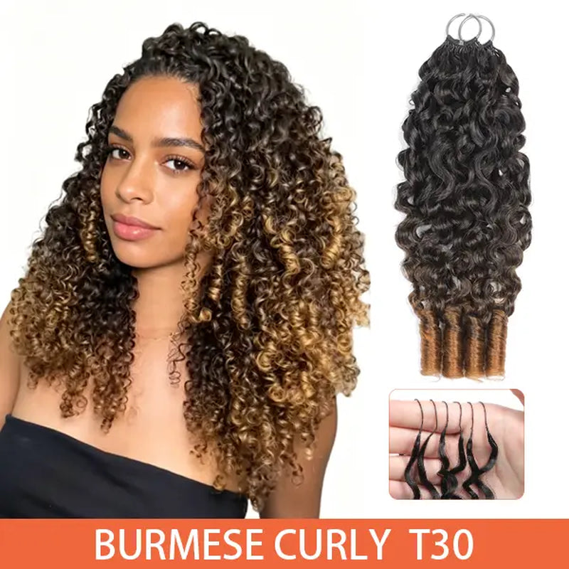 Elnbeauty Burmese Curly Crochet Hair Extensions - T30# T350# Pre-Separated, 50G/Pack, Ideal for Boho Braids and Protective Hairstyles for Black Women, Multiple Curly & Wave Textures, Recommended 4-5 Packs for Full Head