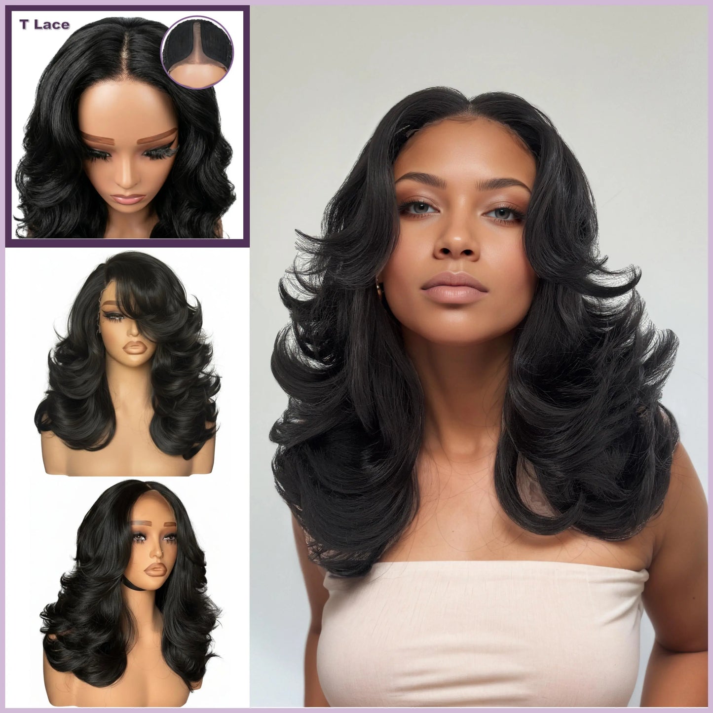 Detroit Layers 18-Inch Heat-Resistant Synthetic Wig - 200% Density Butterfly Cut T-Part Lace in Red, Blonde, Gray, and Brown with Loose Waves for Beginners