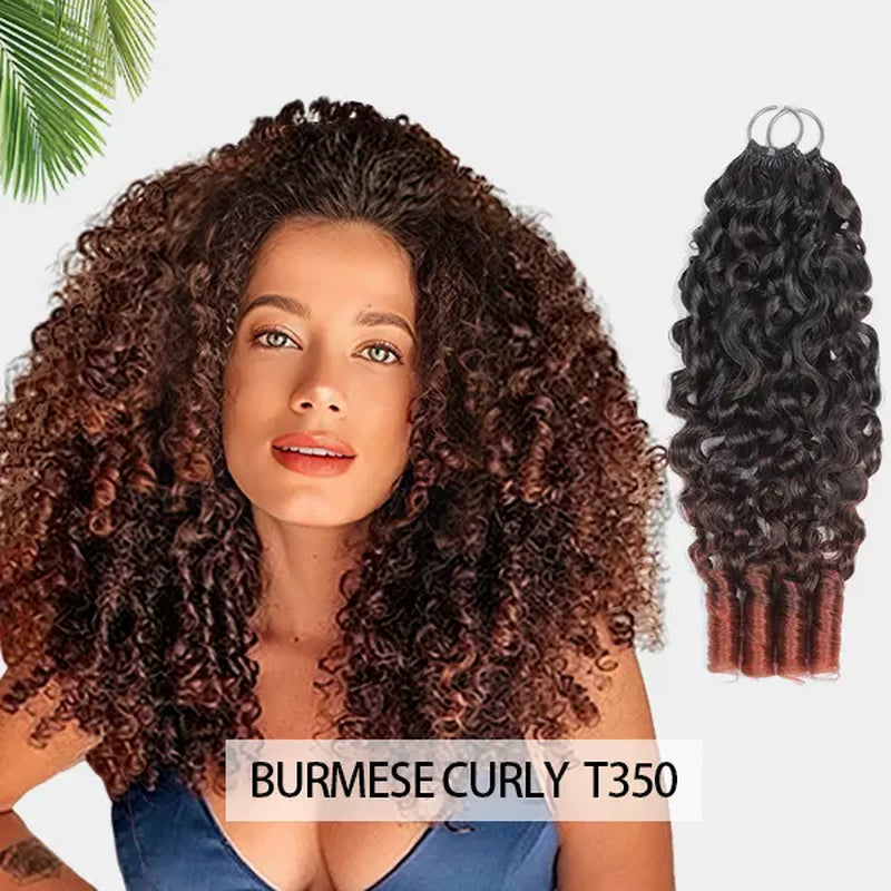 Elnbeauty Burmese Curly Crochet Hair Extensions - T30# T350# Pre-Separated, 50G/Pack, Ideal for Boho Braids and Protective Hairstyles for Black Women, Multiple Curly & Wave Textures, Recommended 4-5 Packs for Full Head