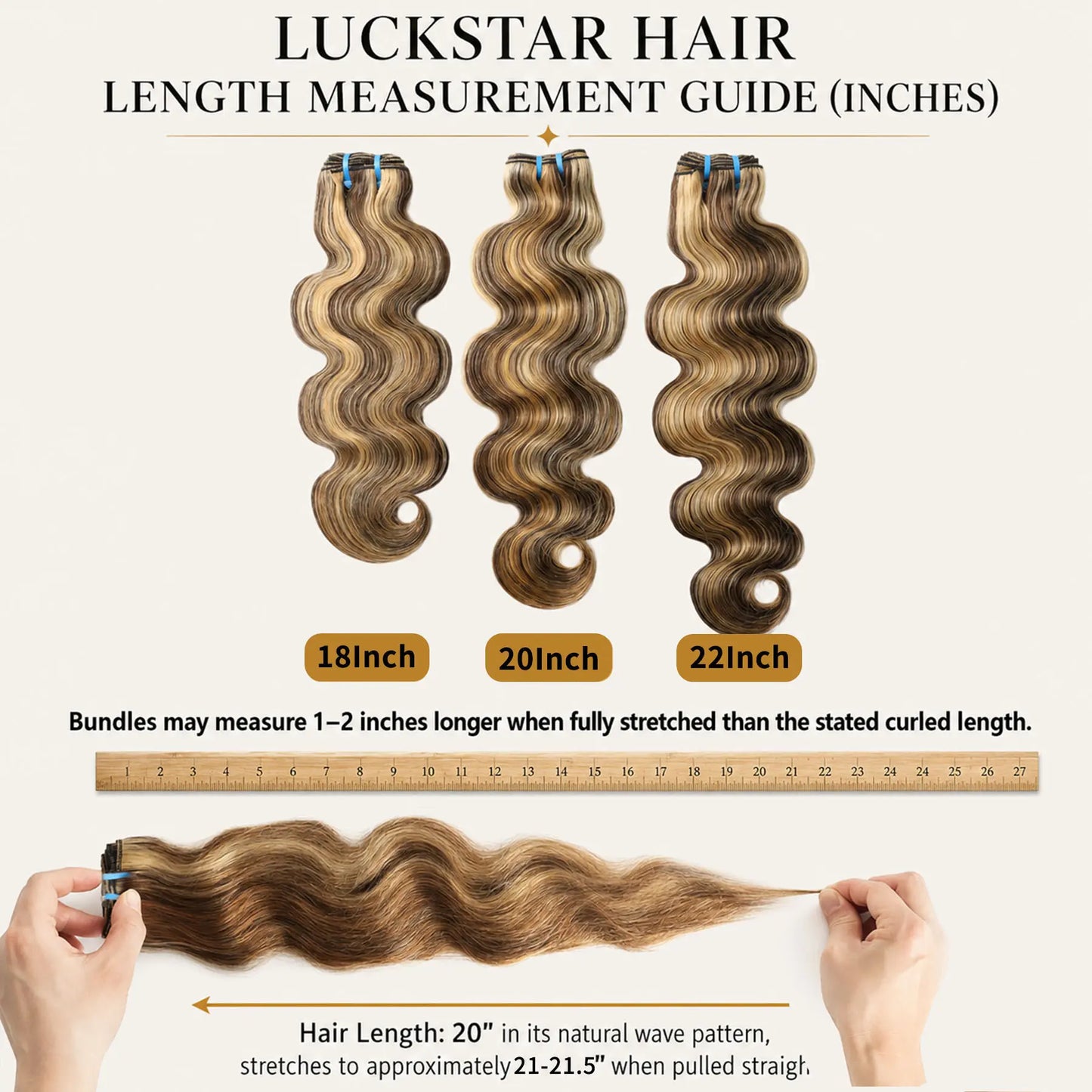 LUCKSTAR Summer Vibes 4/27/613 Body Wave Human Hair Bundles - Ombre Brown Honey Blonde Weave Extensions for Sew-In and Quick Weave, 100% Human Hair