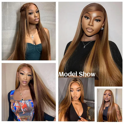 30-Inch Highlight Ombre Lace Front Wig – Human Hair 13X6 Straight/Body Wave/Deep Wave in 4/27 Honey Blonde with HD Lace Frontal, Glueless, Pre-Plucked with Baby Hair - Only $109